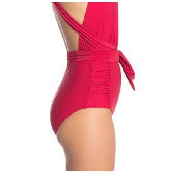 NWT Nicole Miller 1 PC Convertible w Side Ruching Swimsuit in High Risk Red Sz S - Picture 4 of 14